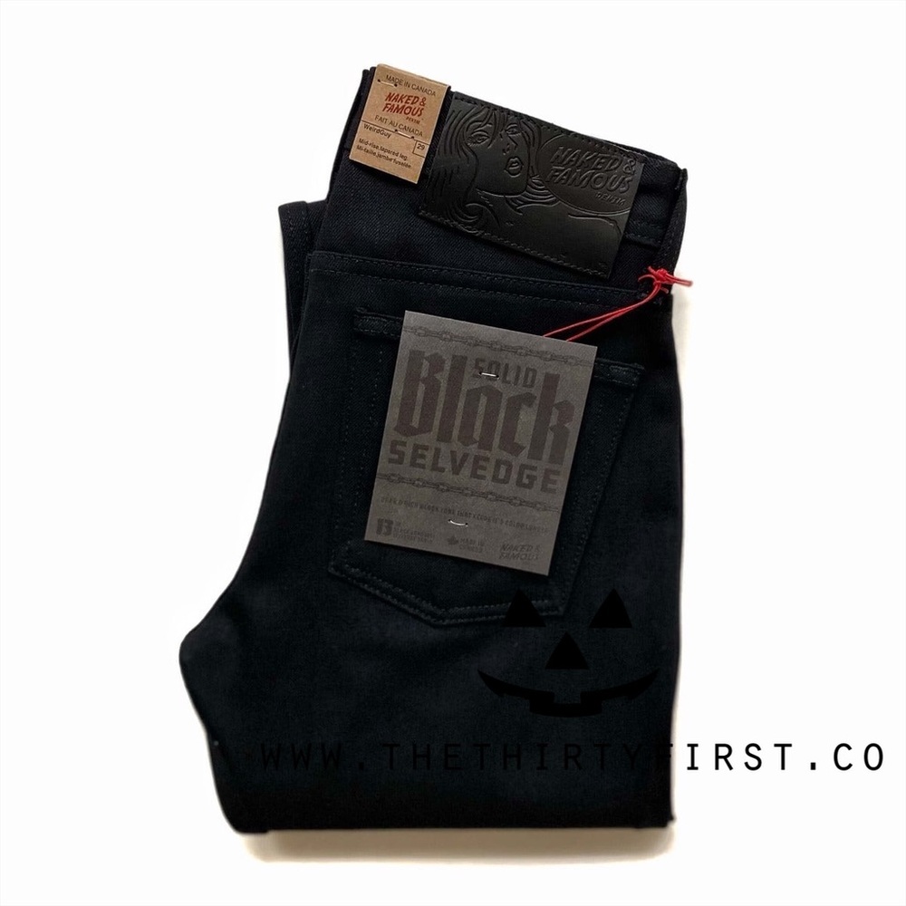 NWT Naked & Famous Weird Guy Solid Black Selvedge Denim